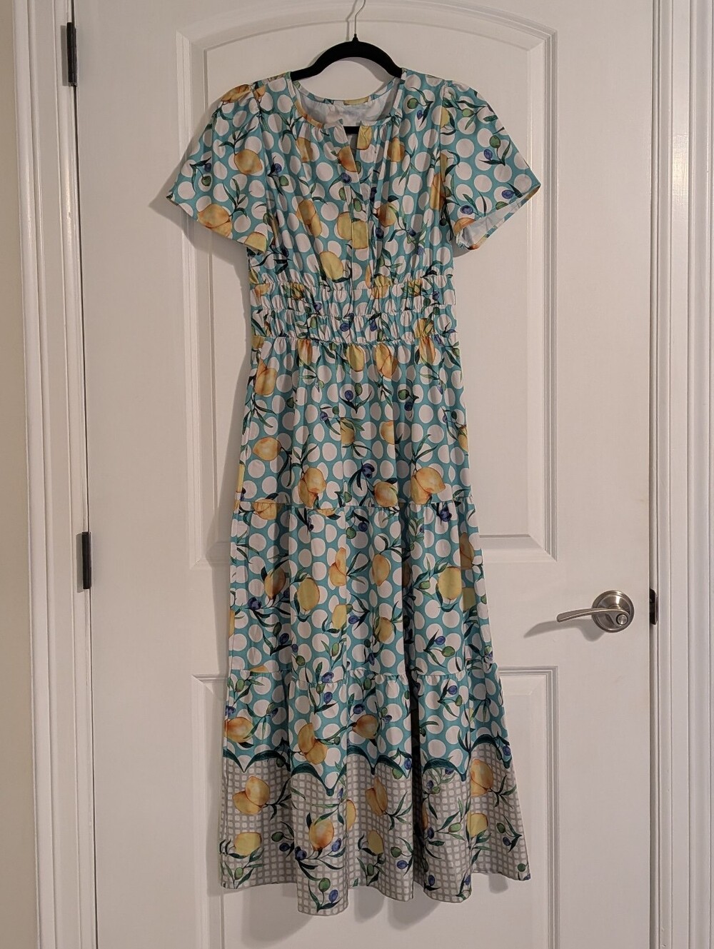 Lemon & Blueberries Polka Dot Maxi Dress S Small